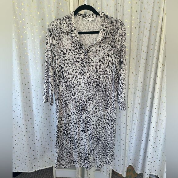 Cabi Animal Leopard Print Collar V Neck Button Down Shirt Dress L *Missing Belt - Picture 2 of 6